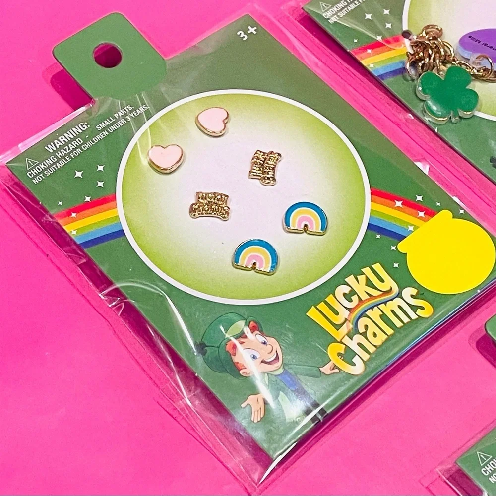 Kids Accessory Set - Lucky Charms Gold Tone Charm Bracelet and Earrings NEW